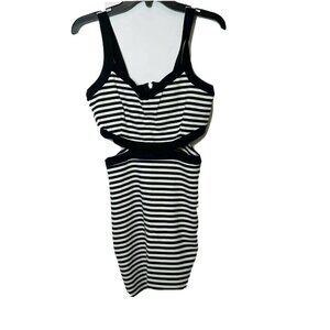 Jack‎ BB Dakota Striped Side Cutout Bodycon Dress Black White Small Stretch Zip